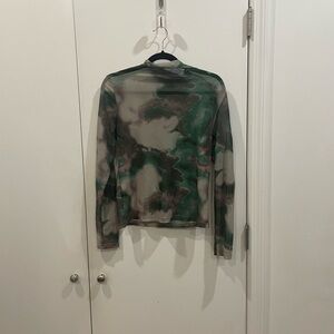 Brat girl summer green Camouflage Mesh Long Sleeve Top